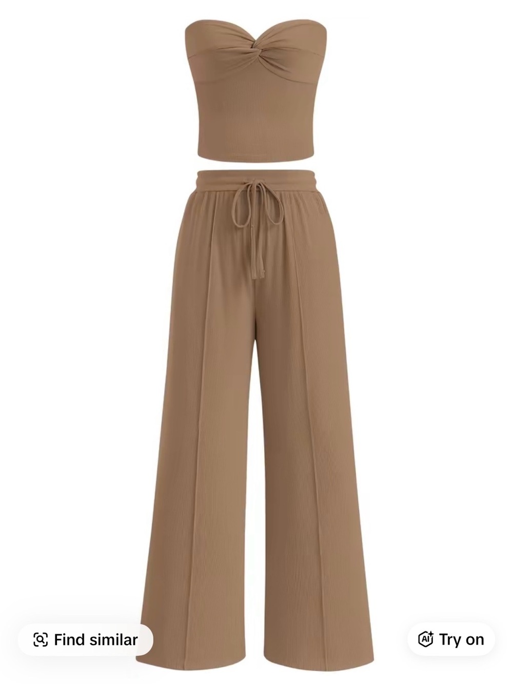 BTFBM Women’s Wide-Leg Drawstring Two Piece Pants Set in Camel